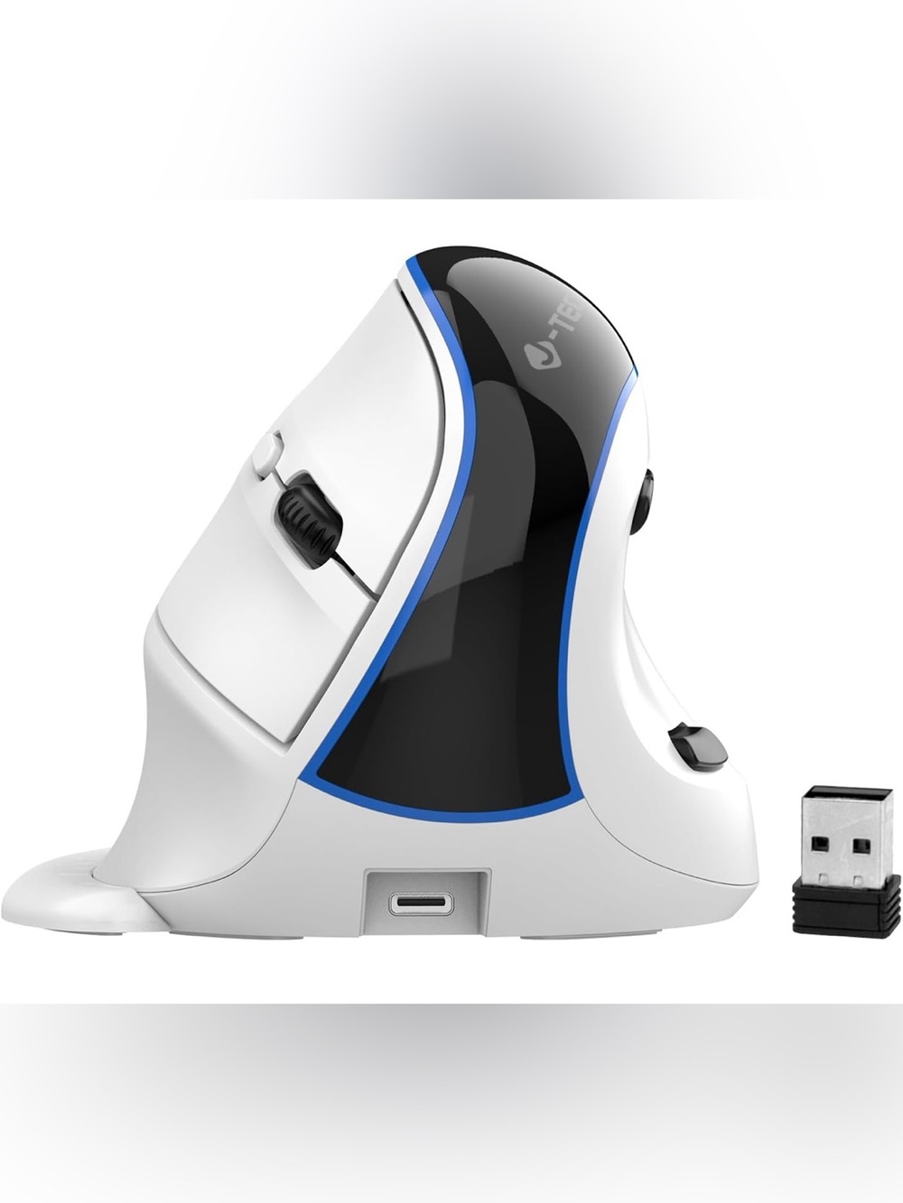 J-Tech Digital Ergonomic Vertical Wireless Mouse - Black with Rainbow Accent